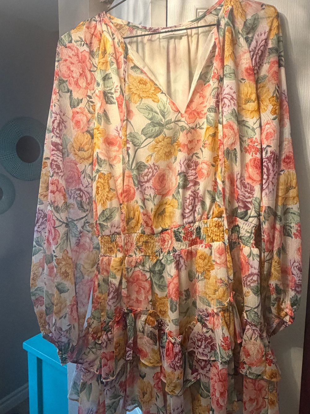 Storia Cream Floral-Trim Sheer Blouse